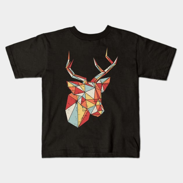 Retro Vintage Low Poly Deer Kids T-Shirt by MeatMan